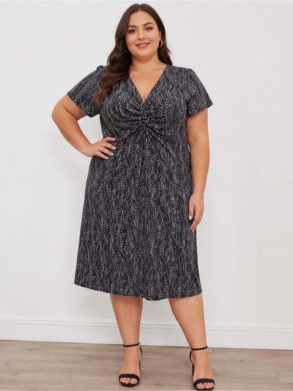 Penningtons Plus Size 2X Black Purple Print Twist Front Dress